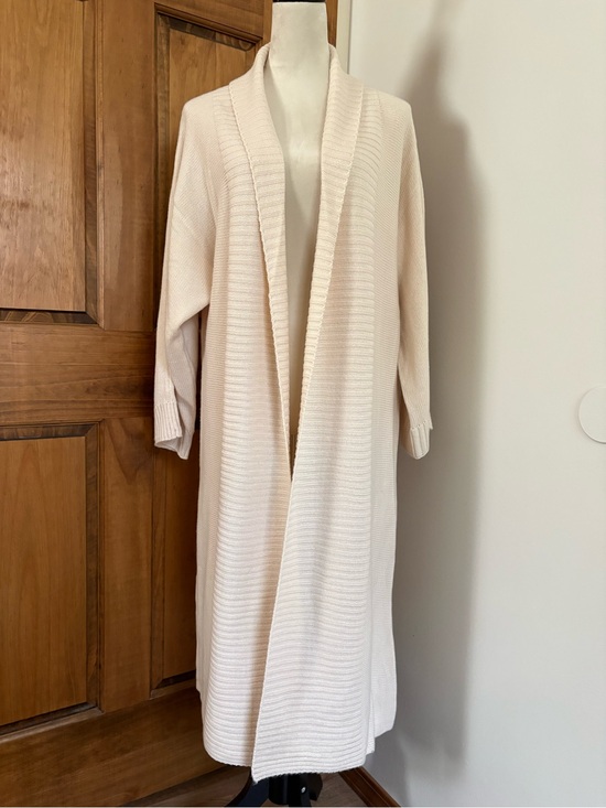 Princess Polly Sweaters - Princess Polly Cream Longline Duster Cardigan Ribbed Open Front Sweater L/XL